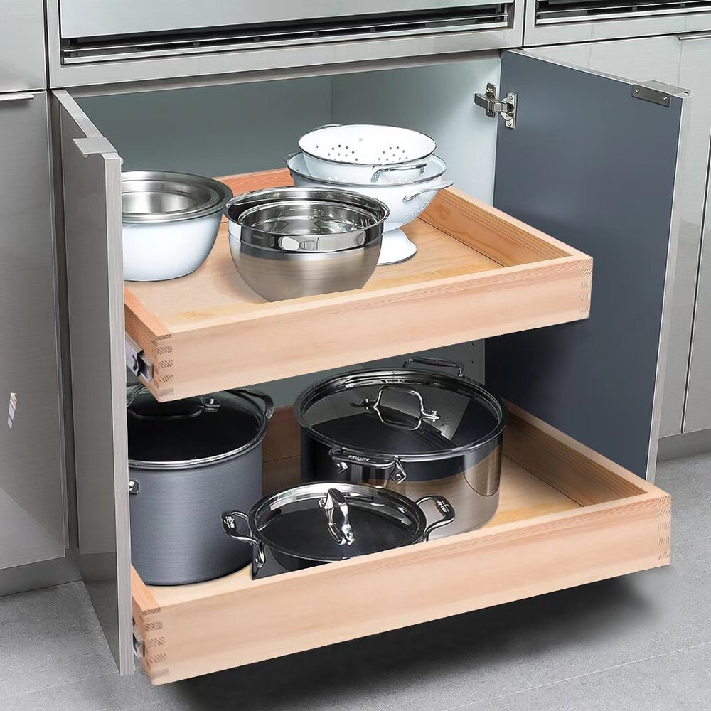 (1) Mulush Pull Out Cabinet Drawer 21"D x 17"W x 3"H, Soft Close Slide Out Wood